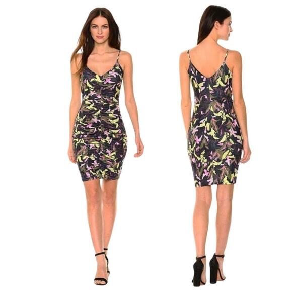 GUESS Women's Onya Ruched Bodycon Dress Black Size Small Sleeveless Mini - Picture 1 of 8